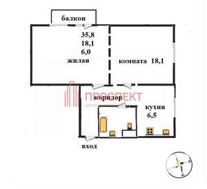 1-к квартира, вторичка, 36м2, 3/5 этаж