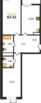 2-к квартира, строящийся дом, 67м2, 5/12 этаж