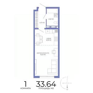 1-к квартира, строящийся дом, 34м2, 10/17 этаж