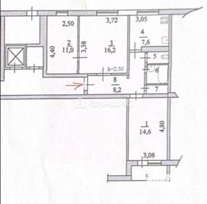 3-к квартира, вторичка, 66м2, 1/9 этаж