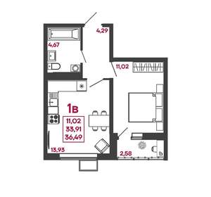 1-к квартира, вторичка, 36м2, 10/17 этаж