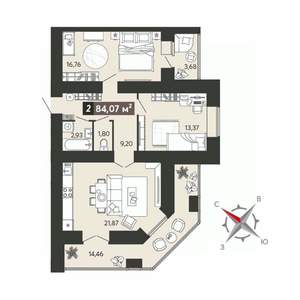 2-к квартира, вторичка, 84м2, 14/17 этаж