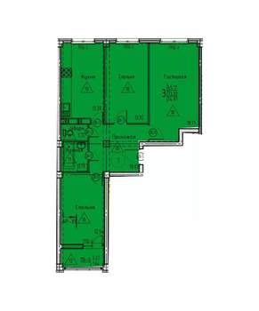 3-к квартира, строящийся дом, 75м2, 17/18 этаж