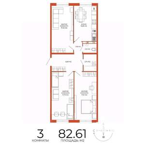 3-к квартира, строящийся дом, 83м2, 3/18 этаж