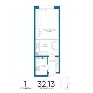 1-к квартира, строящийся дом, 32м2, 2/17 этаж