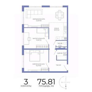 3-к квартира, строящийся дом, 76м2, 11/17 этаж