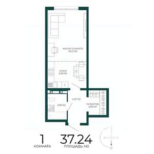 1-к квартира, строящийся дом, 37м2, 15/17 этаж