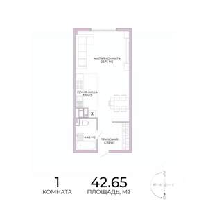 1-к квартира, строящийся дом, 43м2, 2/17 этаж
