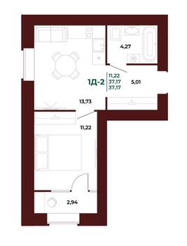 1-к квартира, вторичка, 37м2, 13/17 этаж