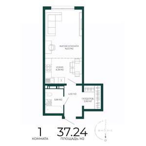 1-к квартира, строящийся дом, 37м2, 9/17 этаж