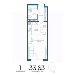 1-к квартира, строящийся дом, 34м2, 8/17 этаж