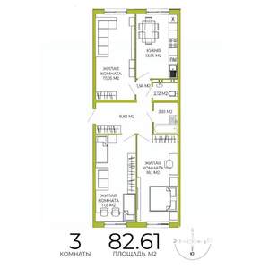 3-к квартира, строящийся дом, 83м2, 5/18 этаж