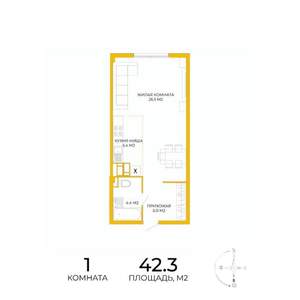 1-к квартира, вторичка, 42м2, 10/17 этаж