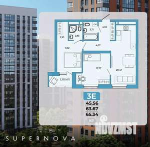 3-к квартира, вторичка, 65м2, 2/20 этаж