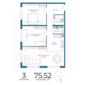 3-к квартира, строящийся дом, 76м2, 3/17 этаж