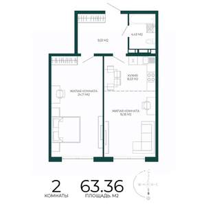 2-к квартира, вторичка, 63м2, 5/17 этаж
