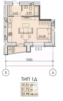 1-к квартира, строящийся дом, 34м2, 15/18 этаж