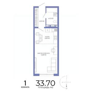 1-к квартира, строящийся дом, 34м2, 4/17 этаж