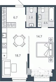 1-к квартира, вторичка, 48м2, 12/24 этаж