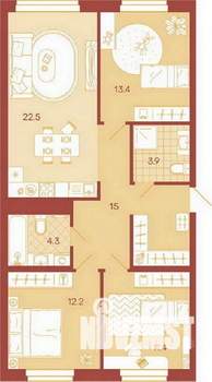3-к квартира, вторичка, 83м2, 4/17 этаж