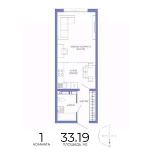 1-к квартира, строящийся дом, 33м2, 10/17 этаж