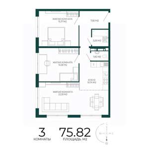 3-к квартира, строящийся дом, 76м2, 7/17 этаж