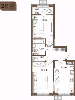 2-к квартира, вторичка, 57м2, 10/17 этаж