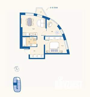 1-к квартира, вторичка, 47м2, 9/16 этаж