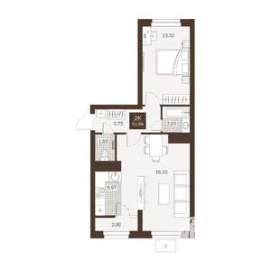 2-к квартира, вторичка, 52м2, 14/22 этаж