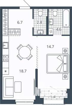 1-к квартира, вторичка, 48м2, 4/24 этаж