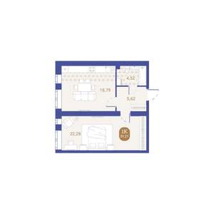 1-к квартира, вторичка, 51м2, 3/4 этаж