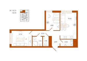 2-к квартира, вторичка, 51м2, 1/18 этаж