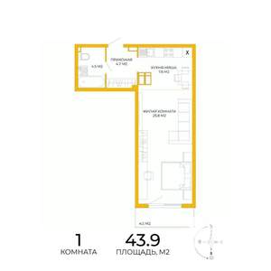 1-к квартира, строящийся дом, 44м2, 10/17 этаж