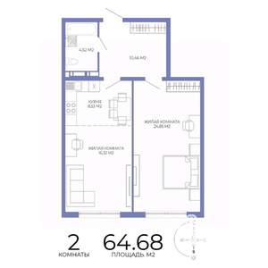 2-к квартира, строящийся дом, 65м2, 17/17 этаж