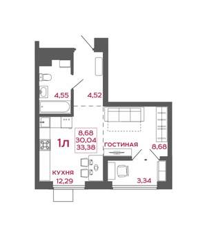 1-к квартира, вторичка, 33м2, 2/22 этаж