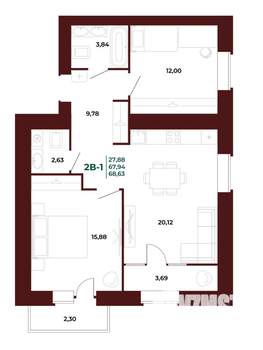 2-к квартира, вторичка, 69м2, 11/17 этаж