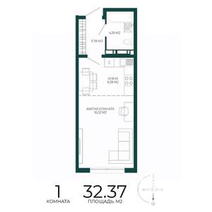 1-к квартира, строящийся дом, 32м2, 6/17 этаж