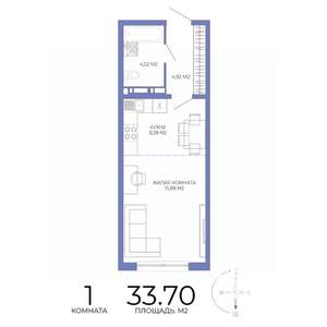 1-к квартира, строящийся дом, 34м2, 3/17 этаж