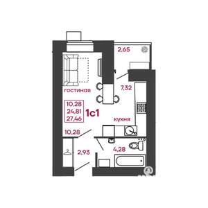 1-к квартира, вторичка, 27м2, 11/17 этаж