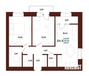 2-к квартира, вторичка, 66м2, 8/17 этаж