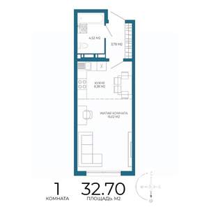 1-к квартира, вторичка, 33м2, 14/17 этаж