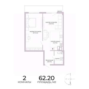 2-к квартира, вторичка, 62м2, 9/17 этаж