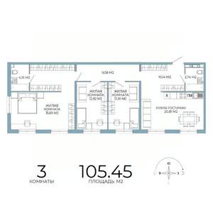3-к квартира, строящийся дом, 105м2, 12/18 этаж