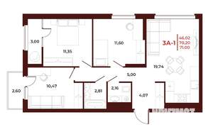 3-к квартира, вторичка, 71м2, 14/18 этаж