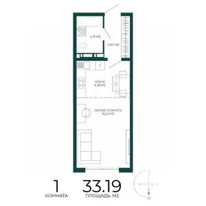 1-к квартира, вторичка, 33м2, 8/17 этаж