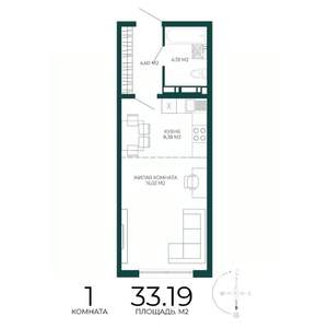 1-к квартира, строящийся дом, 33м2, 15/17 этаж