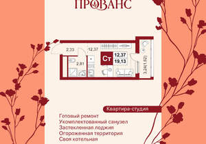 1-к квартира, вторичка, 19м2, 10/20 этаж