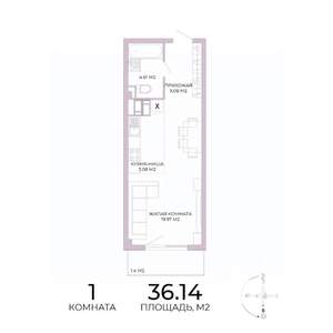 1-к квартира, строящийся дом, 36м2, 7/17 этаж