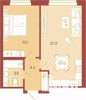 2-к квартира, вторичка, 43м2, 15/17 этаж