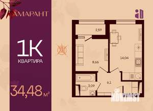 1-к квартира, вторичка, 34м2, 8/17 этаж